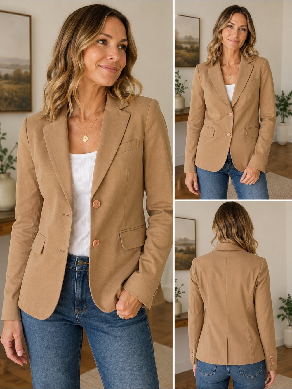 United Nations Colors Tan Stretch Cotton Blazer Size 38 -women's size 6